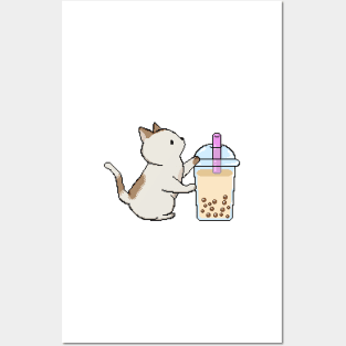 Pixel Kitty Loves Boba Tea! Posters and Art